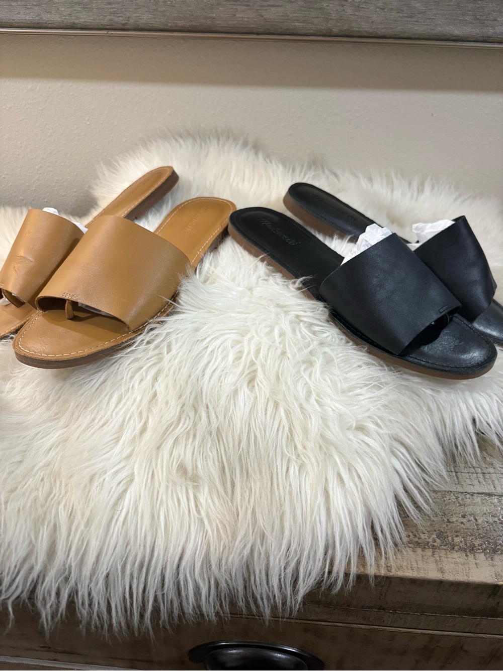 Women's Slide Sandals in Tan and Black